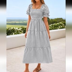 Gingham Puff Sleeve  Dress SZ.L NWT